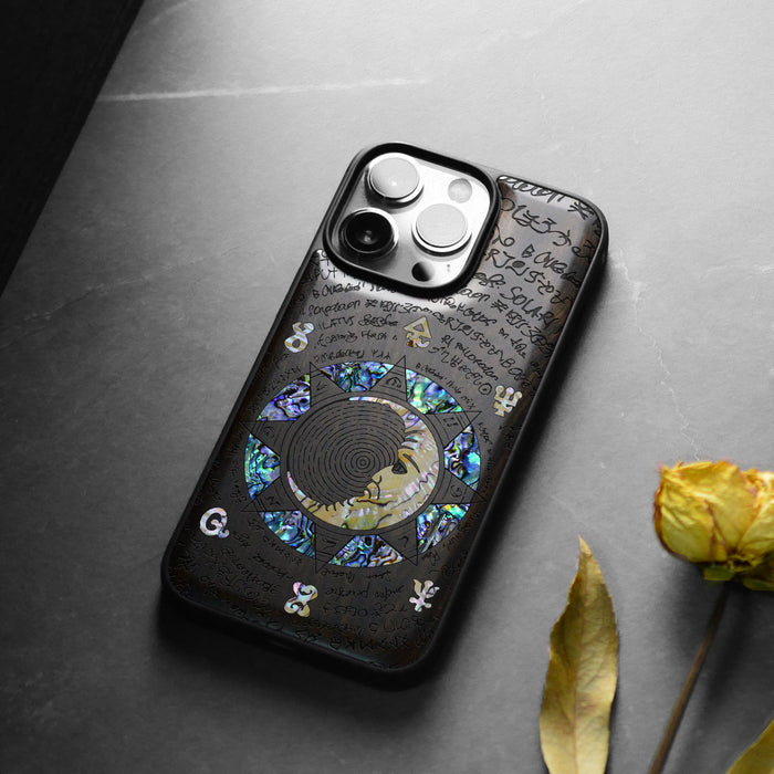 A Manuscript Enigma, Hand-Inlaid Wood & Mother of Pearl Case - Artisanal Cover for Apple iPhone