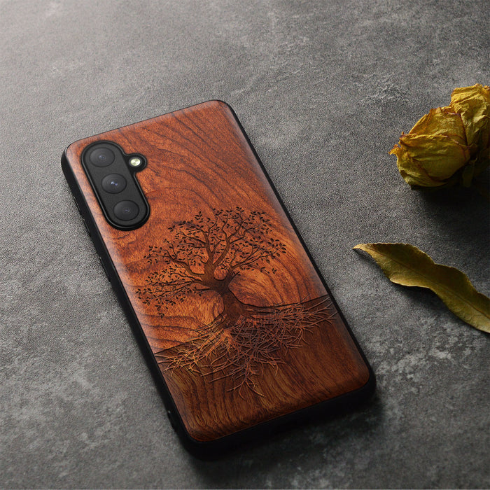 The Yin Yang Tree, Classic Engraved Wood & TPU Case - Artisanal Cover for Samsung Galaxy