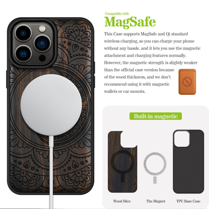 The Yin-Yang Mandala, Classic Engraved Wood & TPU Case - Artisanal Cover for Apple iPhone