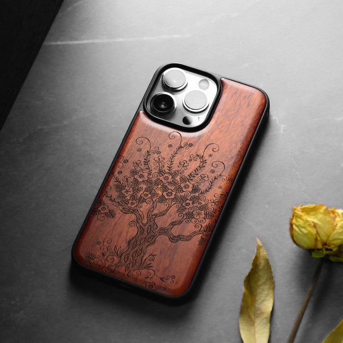 The Enchanted Tree, Classic Engraved Wood & TPU Case - Artisanal Cover for Apple iPhone