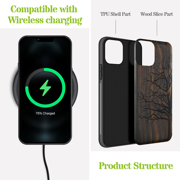 The Bare Tree, Classic Engraved Wood & TPU Case - Artisanal Cover for Apple iPhone