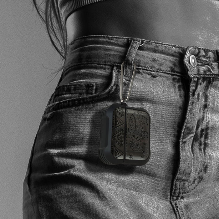 Lotus Elephant - Wood Artisan Engraved & Shell Hand-Inlaid Cover - Artisanal Case for Apple AirPods (Titanium Quick Released Clasp)