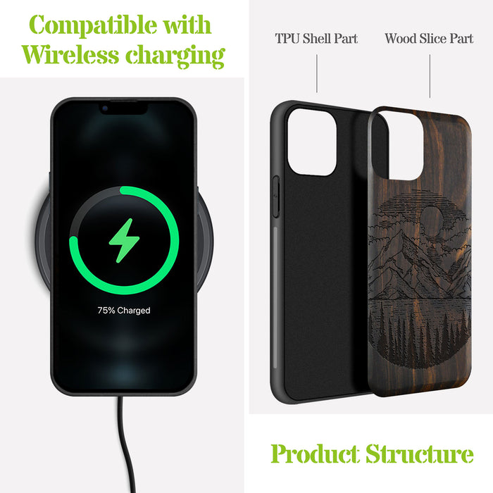 A Captivating Landscape Painting, Classic Engraved Wood & TPU Case - Artisanal Cover for Apple iPhone