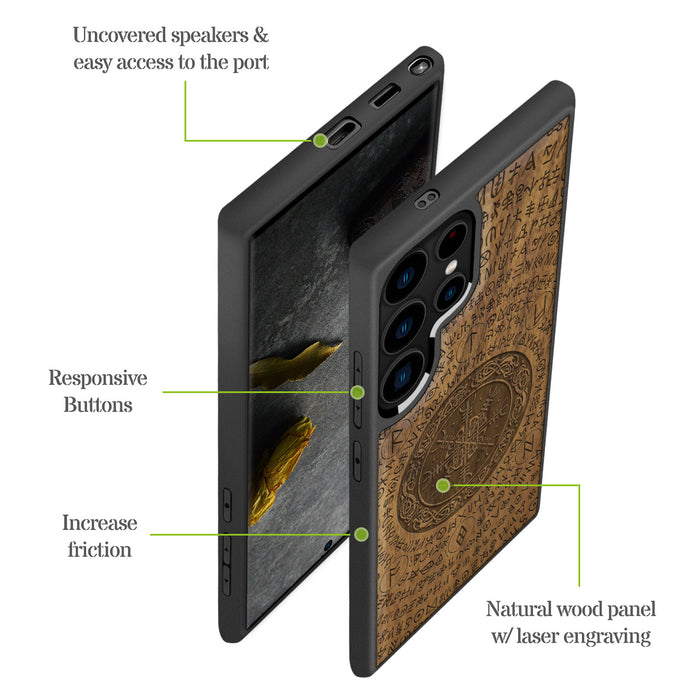 The Shield of Dragons and Awe, Classic Engraved Wood & TPU Case - Artisanal Cover for Samsung Galaxy