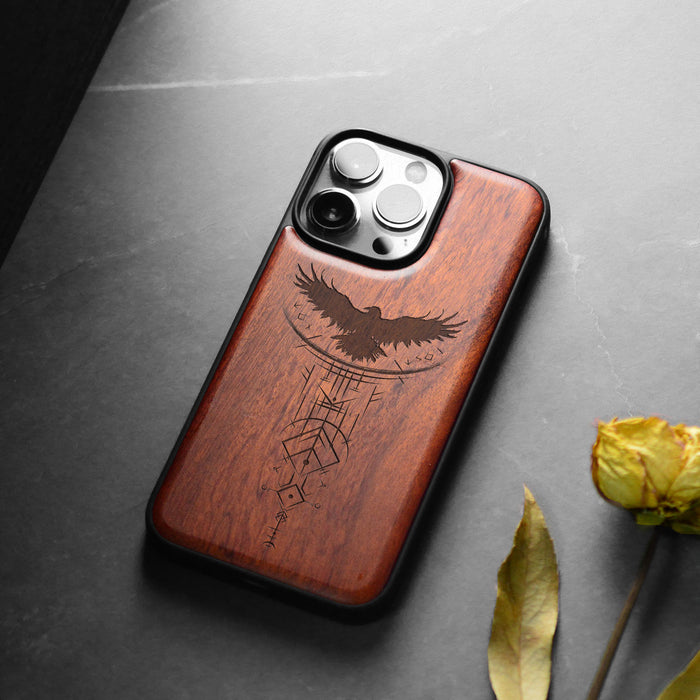 Norse Symbols, Classic Engraved Wood & TPU Case - Artisanal Cover for Apple iPhone