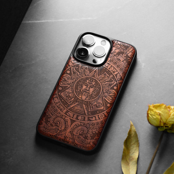 Echoes of the Maya, Classic Engraved Wood & TPU Case - Artisanal Cover for Apple iPhone