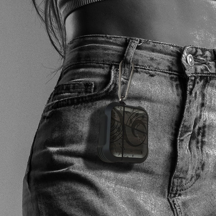Music Notes - Wood Artisan Engraved & Shell Hand-Inlaid Cover - Artisanal Case for Apple AirPods (Titanium Quick Released Clasp)