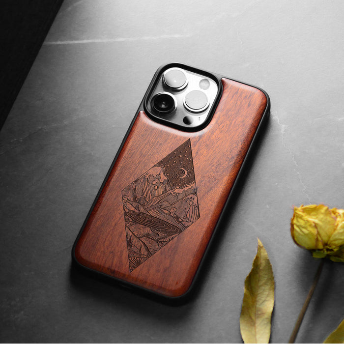 A Glimpse into the Starlit Wilderness, Classic Engraved Wood & TPU Case - Artisanal Cover for Apple iPhone