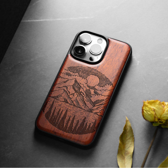 A Captivating Landscape Painting, Classic Engraved Wood & TPU Case - Artisanal Cover for Apple iPhone