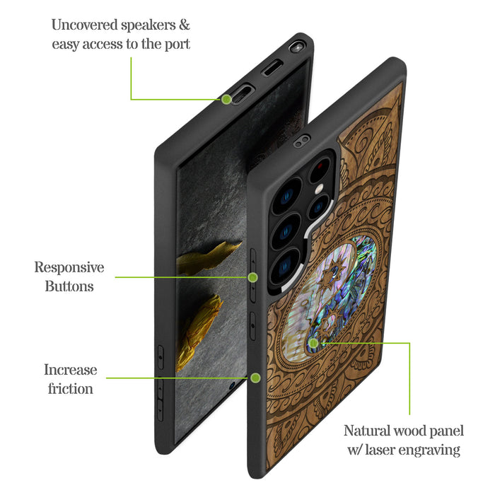 The Yin Yang Paisley, Hand-Inlaid Wood & Mother of Pearl Case - Artisanal Cover for Samsung Galaxy