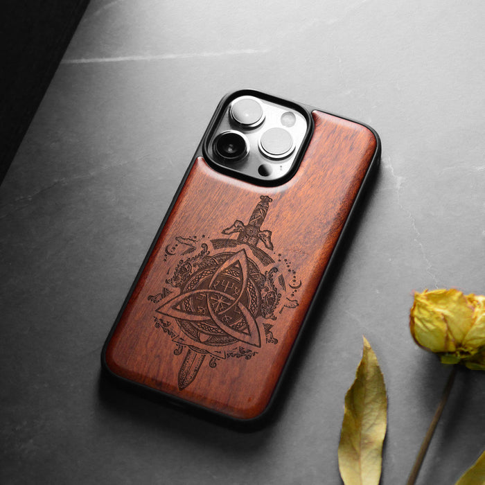 Norse Emblems, Classic Engraved Wood & TPU Case - Artisanal Cover for Apple iPhone