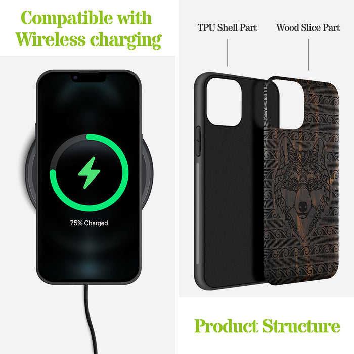 The Mystical Canine, Classic Engraved Wood & TPU Case - Artisanal Cover for Apple iPhone