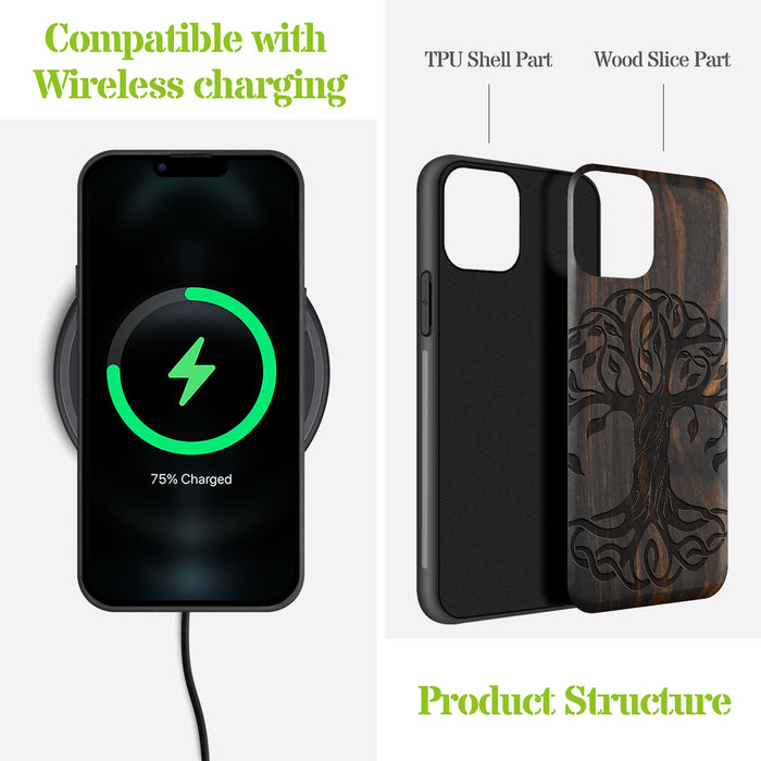 The Celtic Tree of Life, Classic Engraved Wood & TPU Case - Artisanal Cover for Apple iPhone