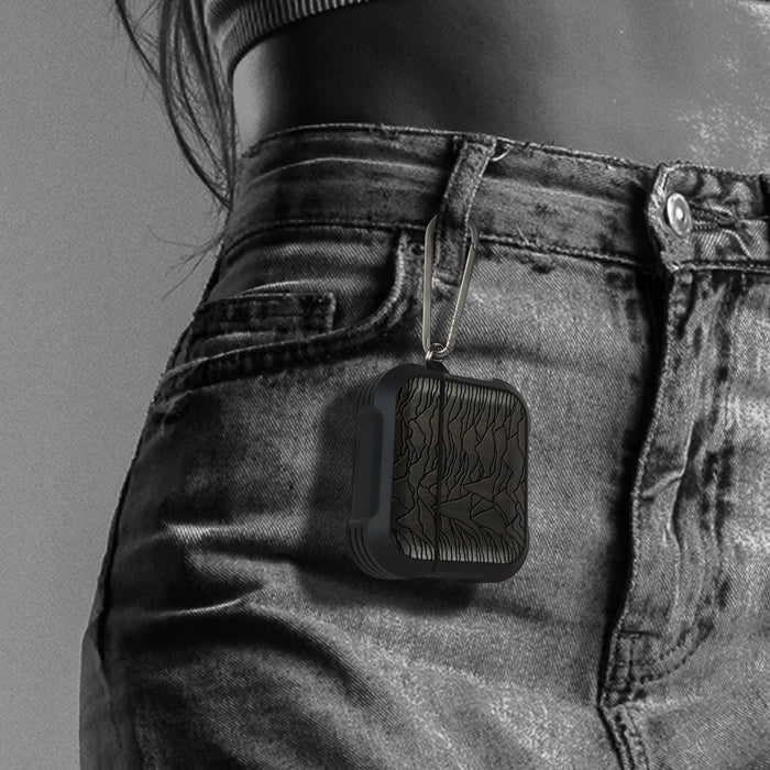 Echo Waves - Wood Artisan Engraved & Shell Hand-Inlaid Cover - Artisanal Case for Apple AirPods (Titanium Quick Released Clasp)