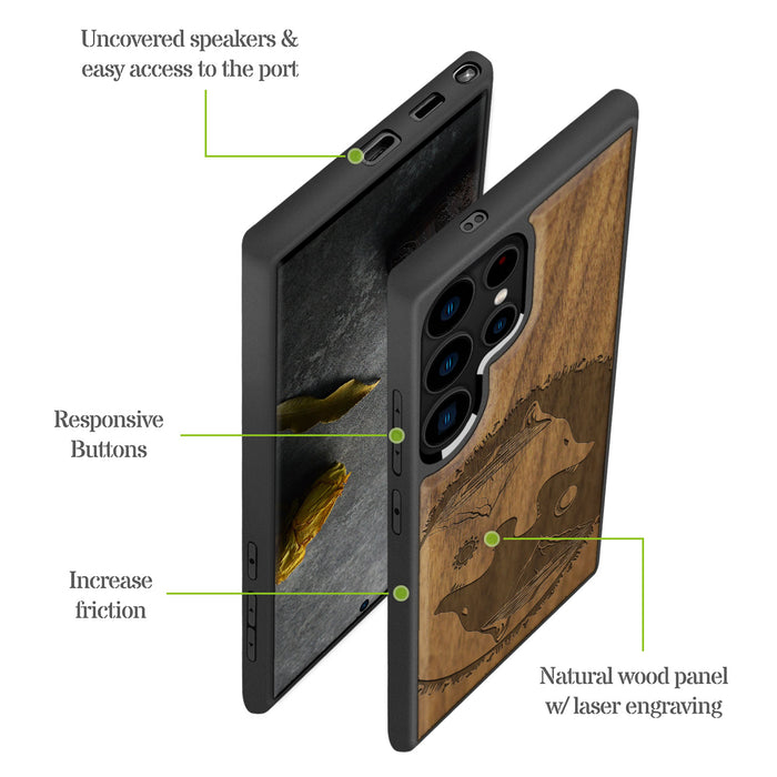 Yin-Yang Wolf Classic Engraved Wood & TPU Case Samsung Galaxy Artisanal Case View