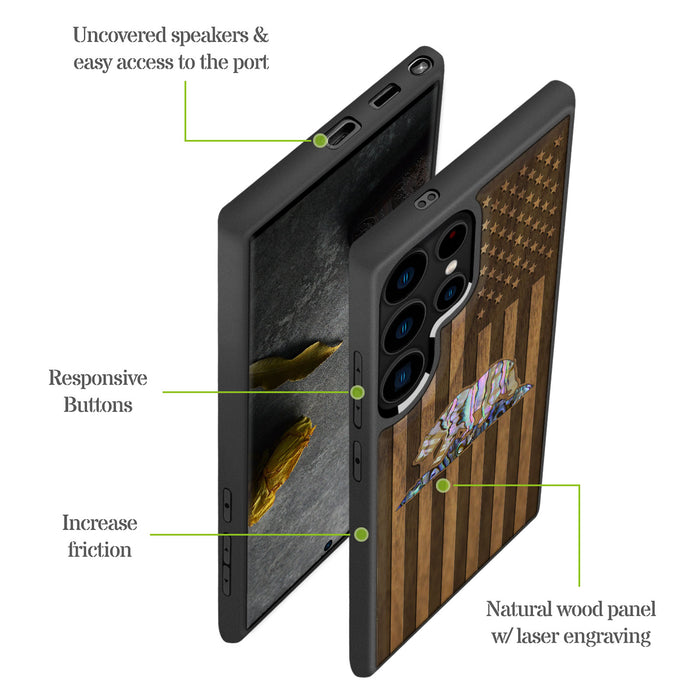 The Grizzly of the Golden State, Hand-Inlaid Wood & Mother of Pearl Case - Artisanal Cover for Samsung Galaxy