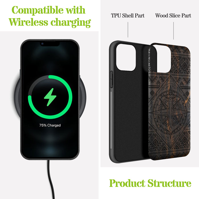 Voyage Intrigue, Classic Engraved Wood & TPU Case - Artisanal Cover for Apple iPhone