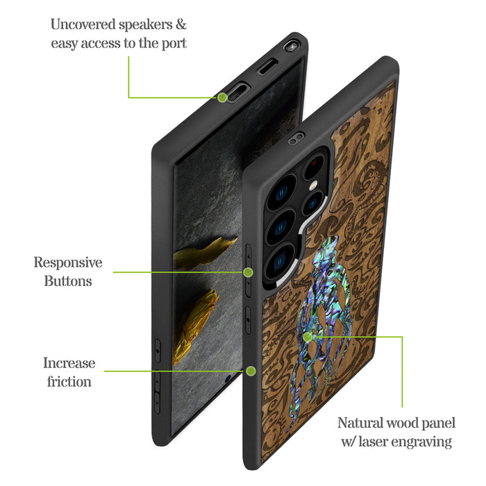 Cephalopod's Nocturne, Hand-Inlaid Wood & Mother of Pearl Case - Artisanal Cover for Samsung Galaxy