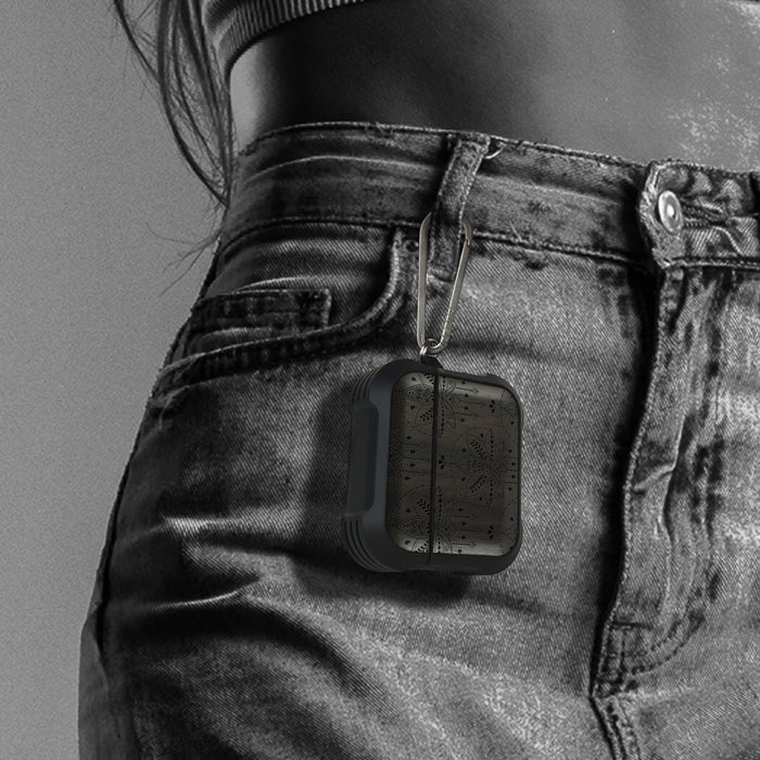 Bohemian Indian Lotus - Wood Artisan Engraved & Shell Hand-Inlaid Cover - Artisanal Case for Apple AirPods (Titanium Quick Released Clasp)