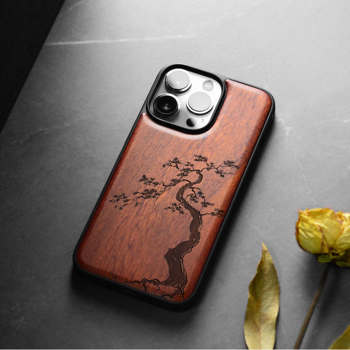 The Majestic Pine Tree, Classic Engraved Wood & TPU Case - Artisanal Cover for Apple iPhone