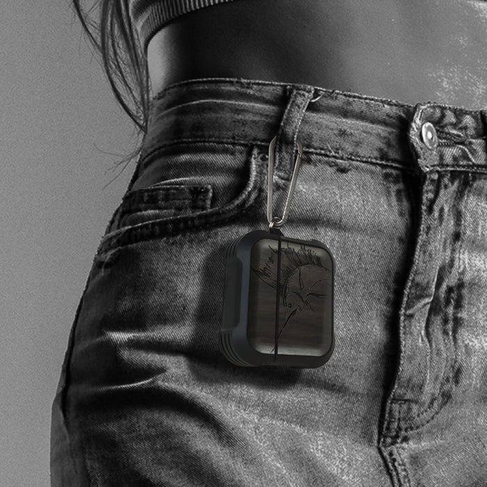 The Soaring Marlin - Wood Artisan Engraved & Shell Hand-Inlaid Cover - Artisanal Case for Apple AirPods (Titanium Quick Released Clasp)