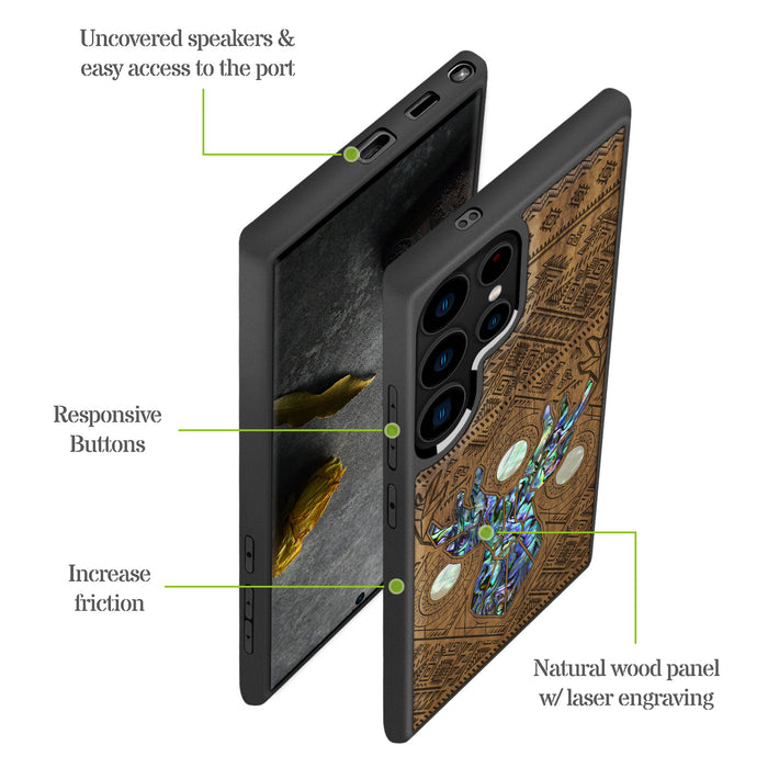 Ancient Geometry Stag, Hand-Inlaid Wood & Mother of Pearl Case - Artisanal Cover for Samsung Galaxy