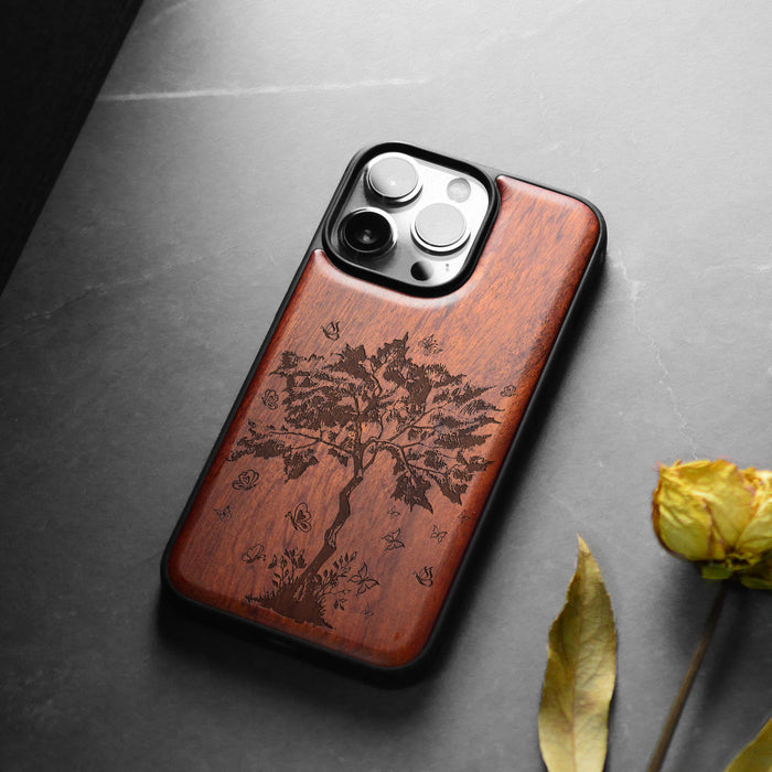 The Zentangle Sapling, Classic Engraved Wood & TPU Case - Artisanal Cover for Apple iPhone