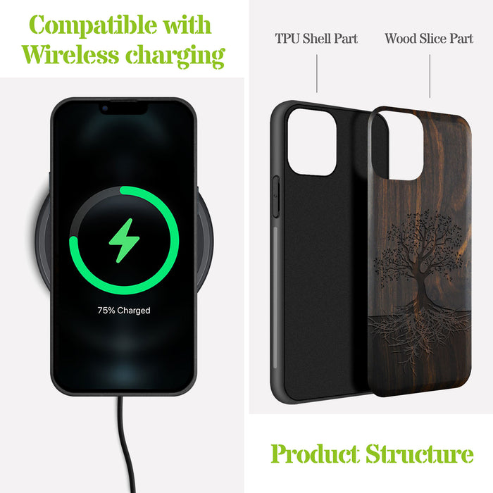 The Yin Yang Tree, Classic Engraved Wood & TPU Case - Artisanal Cover for Apple iPhone