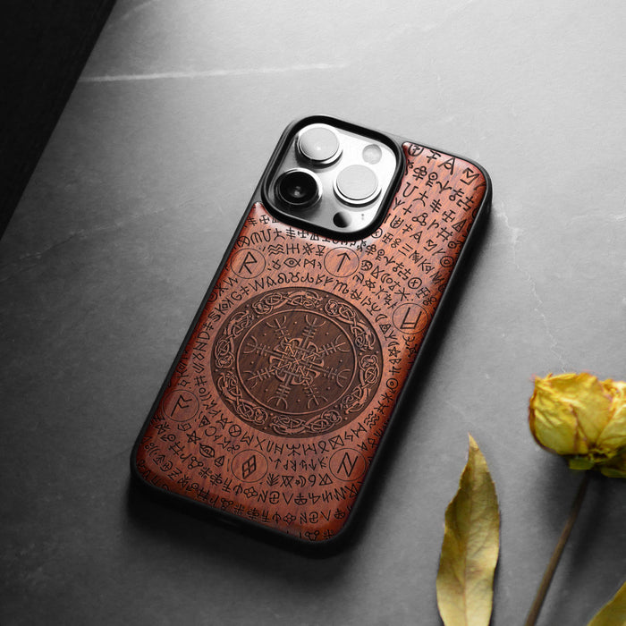 The Shield of Dragons and Awe, Classic Engraved Wood & TPU Case - Artisanal Cover for Apple iPhone