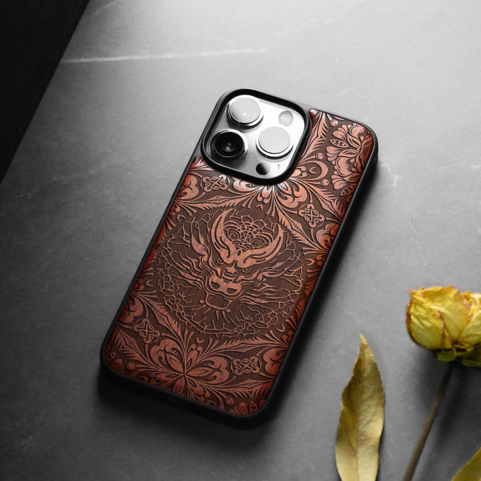 The Dragon's Gaze Mandala, Classic Engraved Wood & TPU Case - Artisanal Cover for Apple iPhone