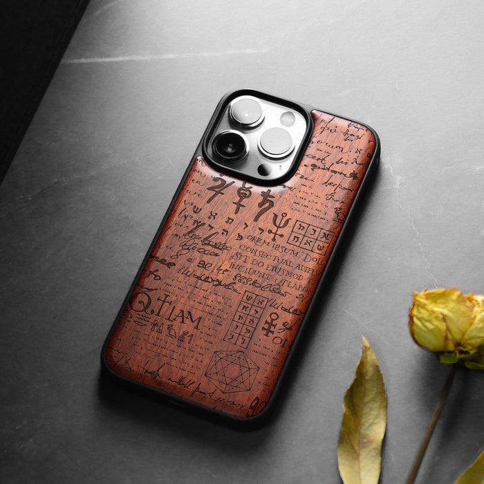 Lorem Ipsum Newsprint Pattern, Classic Engraved Wood & TPU Case - Artisanal Cover for Apple iPhone