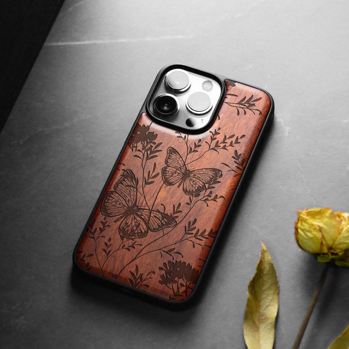 A Dance of Nature, Classic Engraved Wood & TPU Case - Artisanal Cover for Apple iPhone