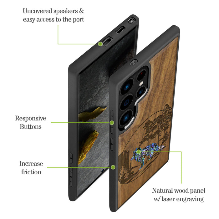 The Enchanting Fox, Hand-Inlaid Wood & Mother of Pearl Case - Artisanal Cover for Samsung Galaxy