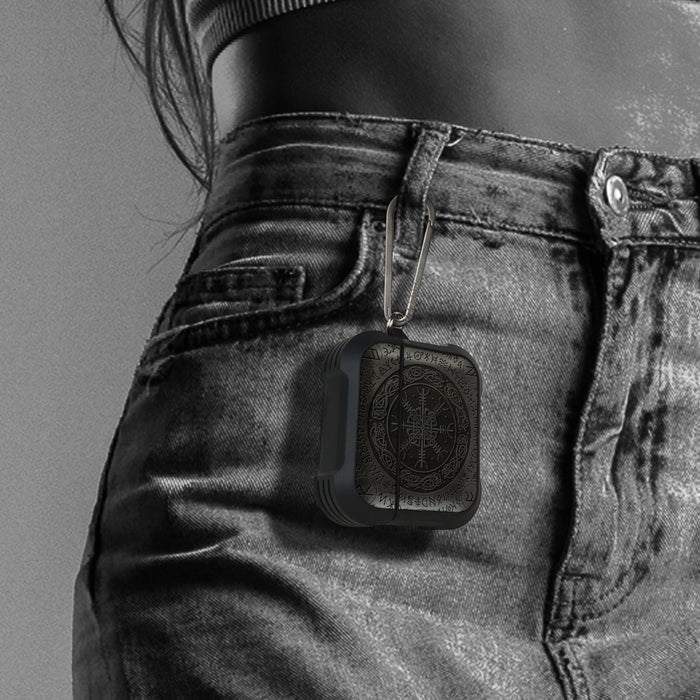 The Shield of Dragons and Awe - Wood Artisan Engraved & Shell Hand-Inlaid Cover - Artisanal Case for Apple AirPods (Titanium Quick Released Clasp)