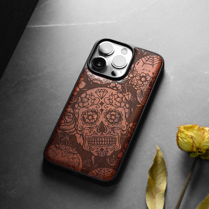 Dance of the Sugar Skulls, Classic Engraved Wood & TPU Case - Artisanal Cover for Apple iPhone