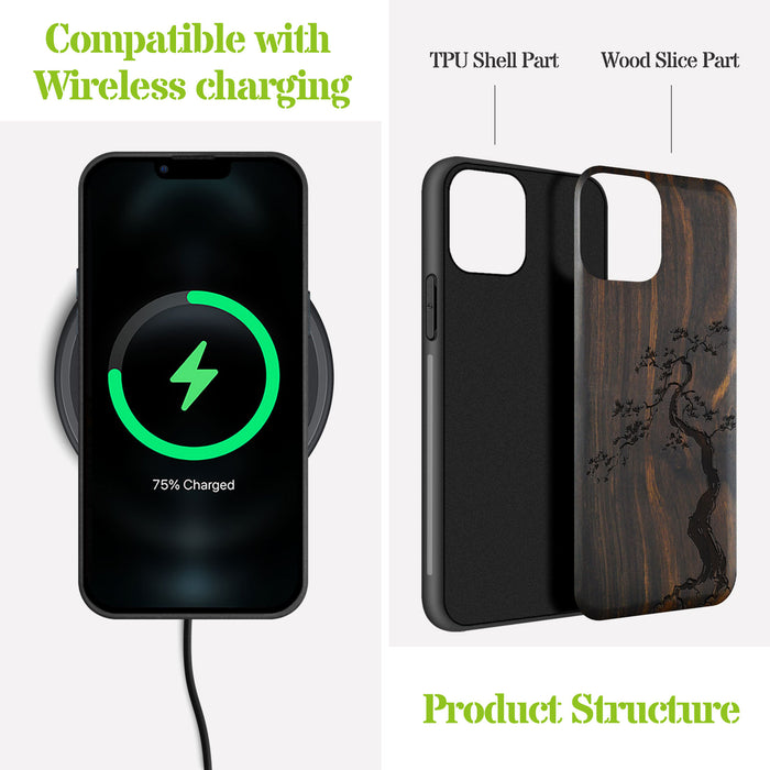 The Majestic Pine Tree, Classic Engraved Wood & TPU Case - Artisanal Cover for Apple iPhone