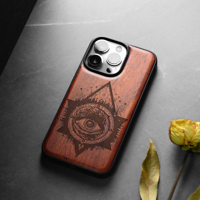 Storm Eye, Classic Engraved Wood & TPU Case - Artisanal Cover for Apple iPhone