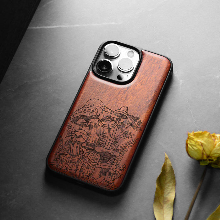 Mystical Forest, Classic Engraved Wood & TPU Case - Artisanal Cover for Apple iPhone