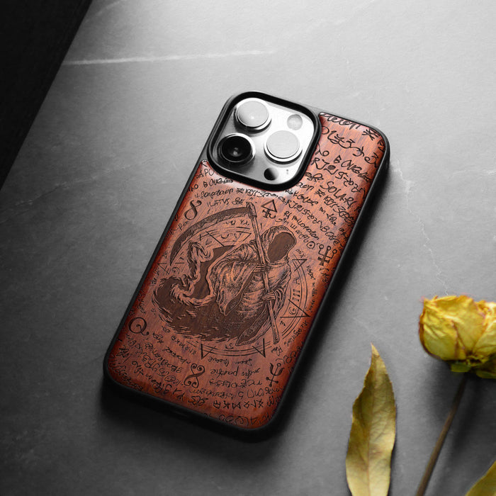 The Reaper's Scythe, Classic Engraved Wood & TPU Case - Artisanal Cover for Apple iPhone