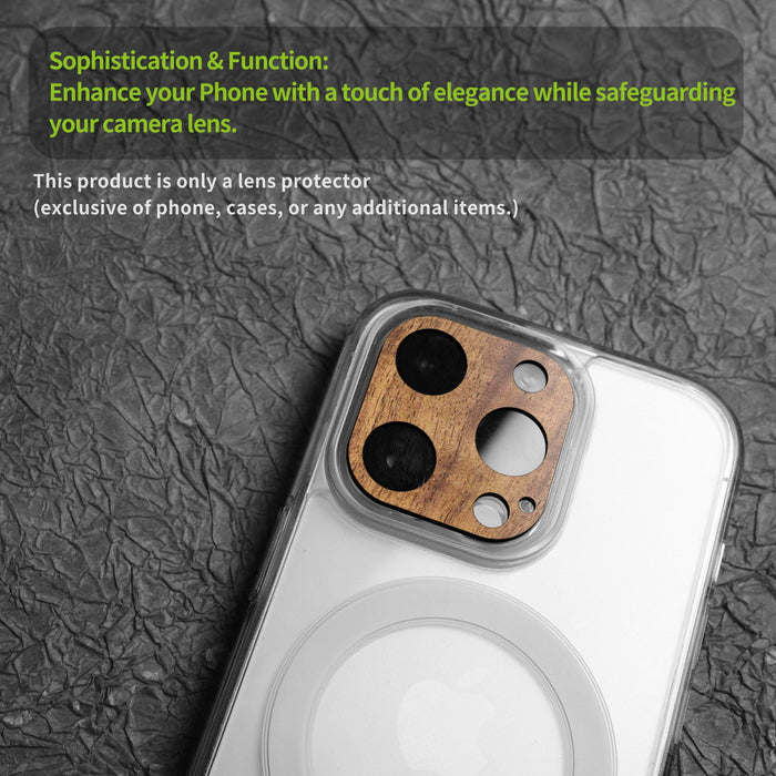 Hand-Inlaid Wooden Camera Lens Protector for Apple iPhone