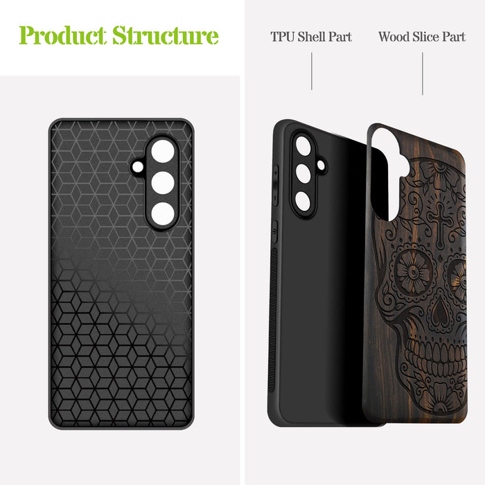 The Dia de los Muertos Sugar Skull, Classic Engraved Wood & TPU Case - Artisanal Cover for Samsung Galaxy