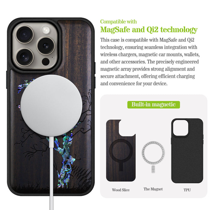 Gothic Night, Hand-Inlaid Wood & Mother of Pearl Case - Artisanal Cover for Apple iPhone