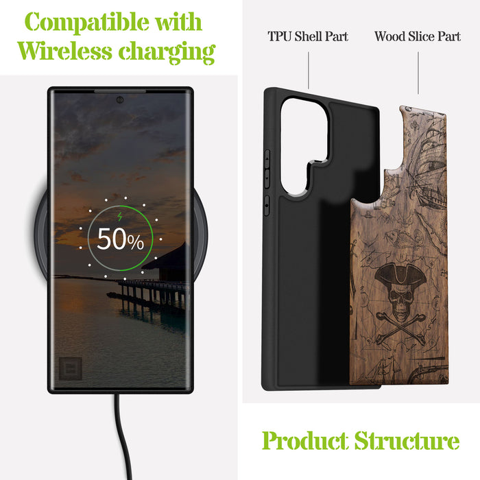 The Pirate's Legacy, Classic Engraved Wood & TPU Case - Artisanal Cover for Samsung Galaxy