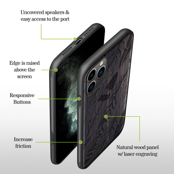 The Feathered Array, Classic Engraved Wood & TPU Case - Artisanal Cover for Apple iPhone