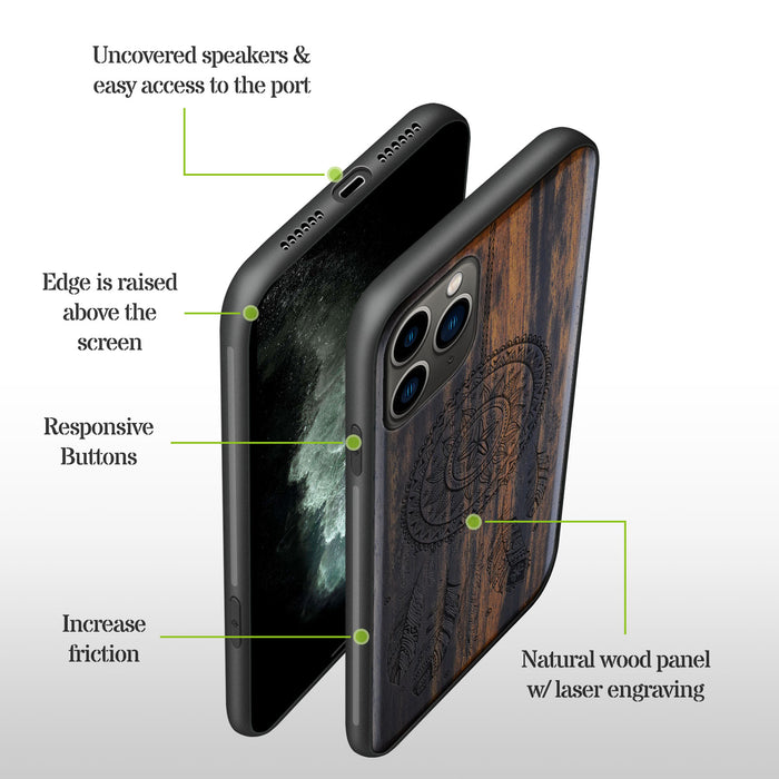 A Dance of Flora and Avian, Classic Engraved Wood & TPU Case - Artisanal Cover for Apple iPhone