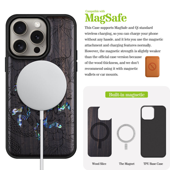 The Medusa Enigma, Hand-Inlaid Wood & Mother of Pearl Case - Artisanal Cover for Apple iPhone