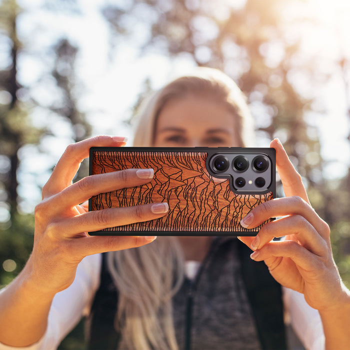 Echo Waves Classic Engraved Wood & TPU Case Samsung Galaxy Artisanal Case View