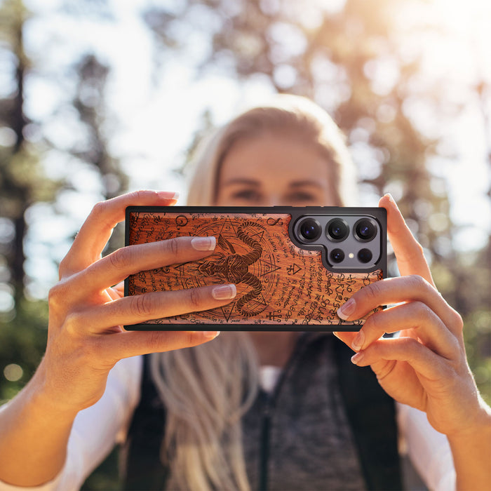 The Horned Goat in Octagonal Star Classic Engraved Wood & TPU Case Samsung Galaxy Artisanal Case View