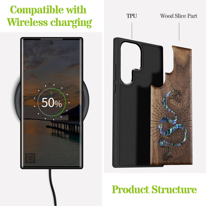 Viper's Coil, Hand-Inlaid Wood & Mother of Pearl Case - Artisanal Cover for Samsung Galaxy