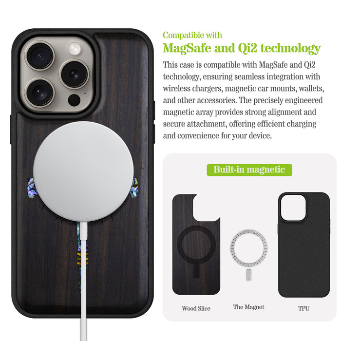 Crucifix Nails, Hand-Inlaid Wood & Mother of Pearl Case - Artisanal Cover for Apple iPhone